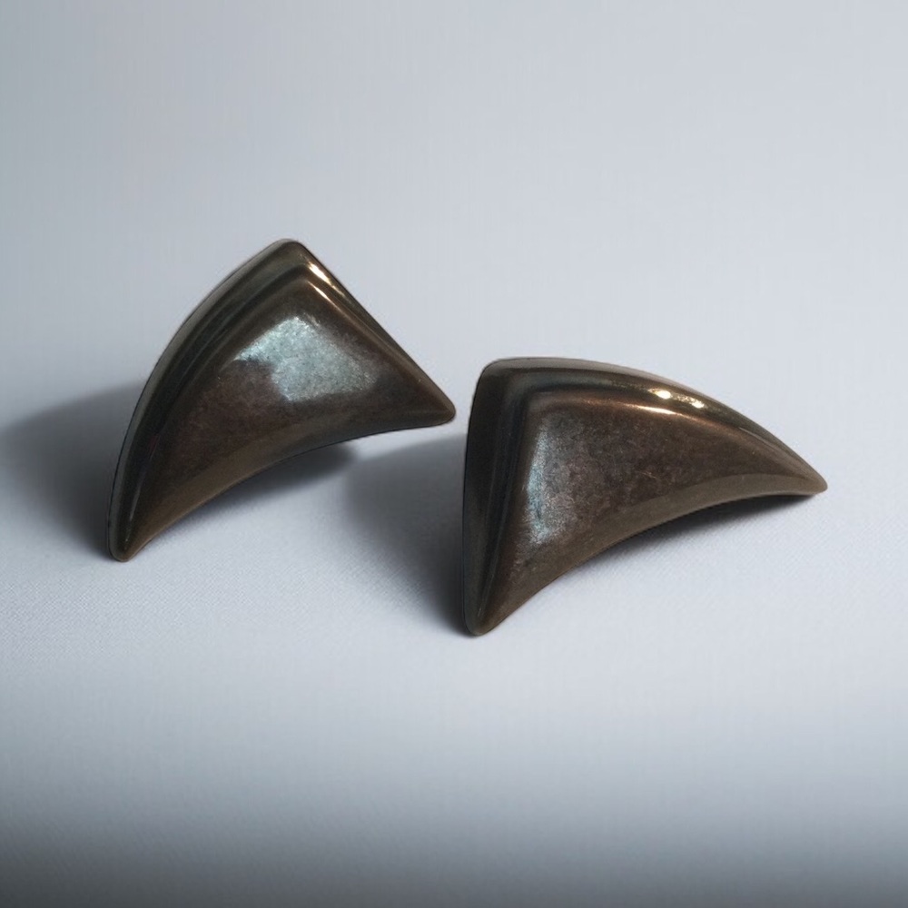 Modernist Bronze Colored Pierced Earrings